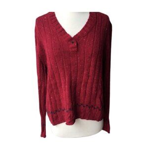 WOOLRICH Sweater V Neck Knit Henley Pullover Red Wool Blend M Medium Warm Winter